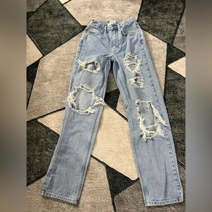 BDG Blue Straight Leg Jeans with Distressed Details Size 24